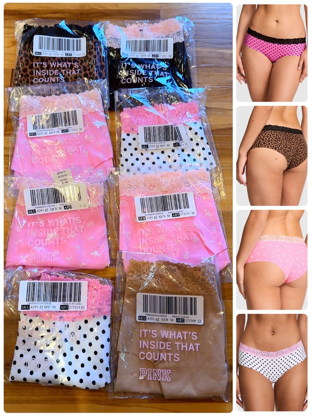 PINK NWT 8-Pair No-Show Cotton Cheeky Panties Bundle Size M